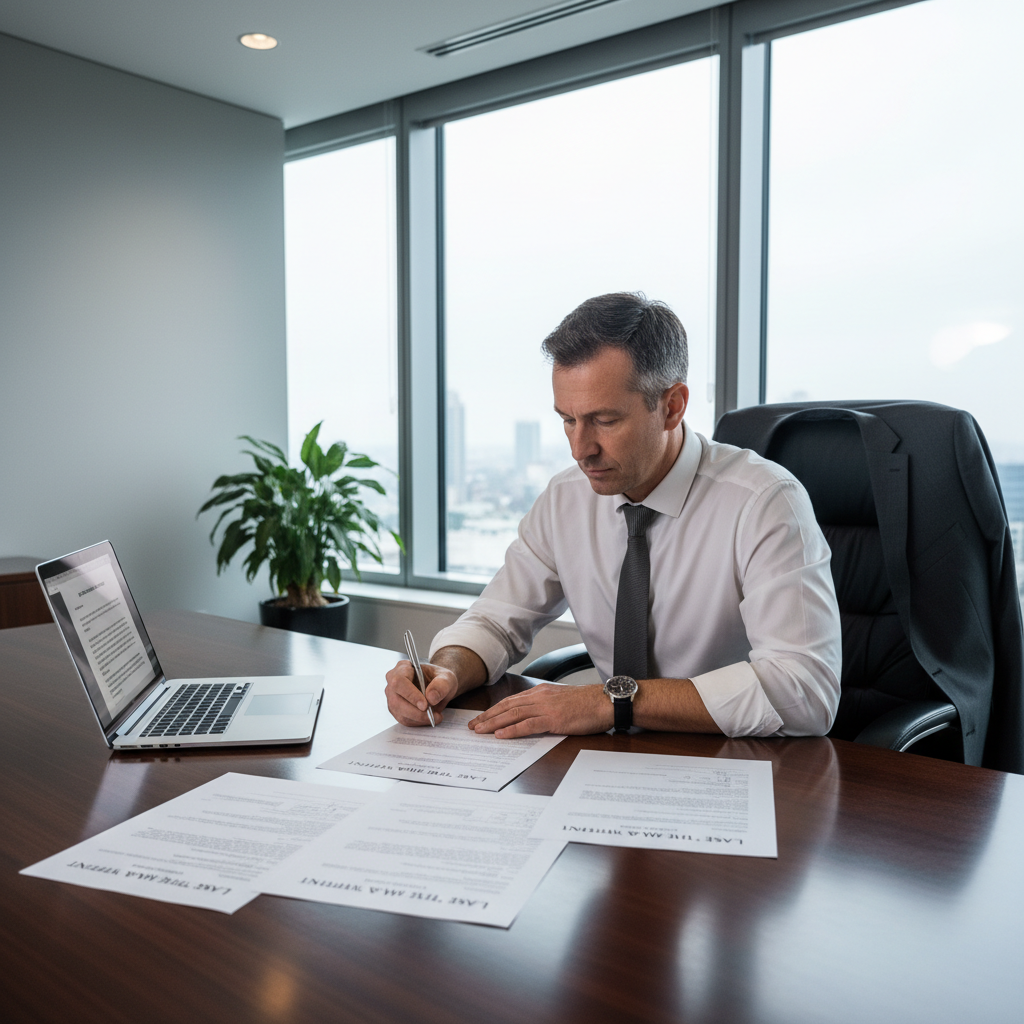 Business owner reviewing legal documents for will and estate planning in Nova Scotia