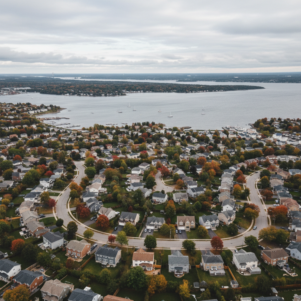 Bedford, Nova Scotia — suburban neighbourhood with Bedford Basin waterfront